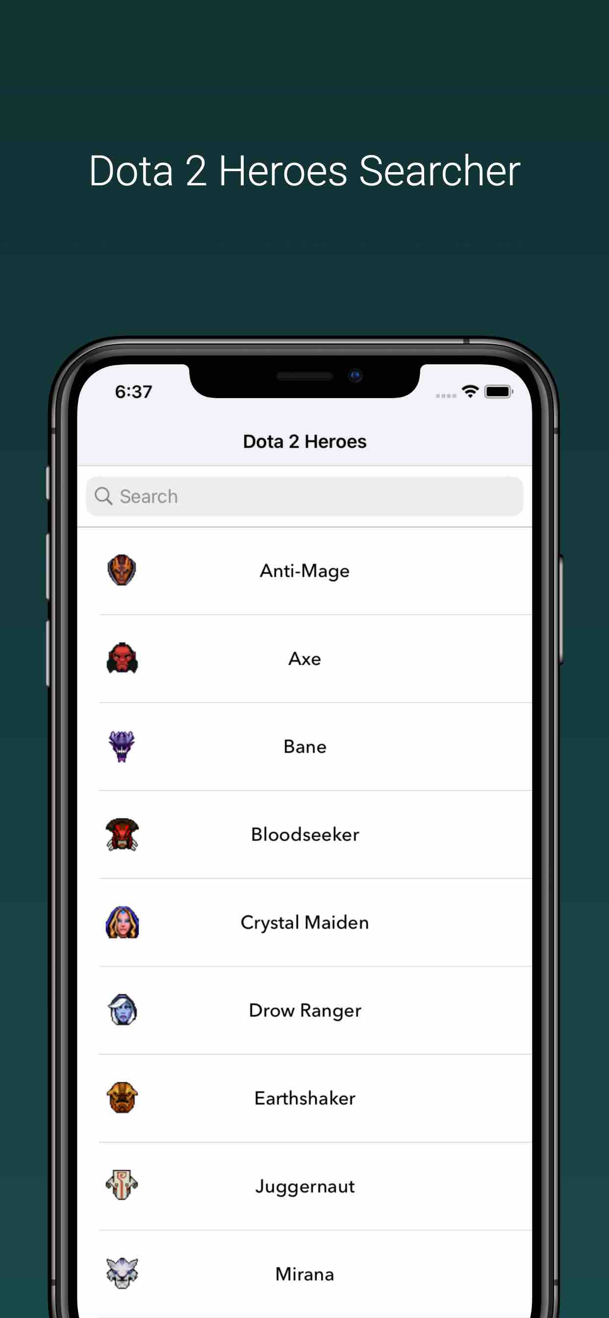 Dota 2 Hero Searcher App Screenshot